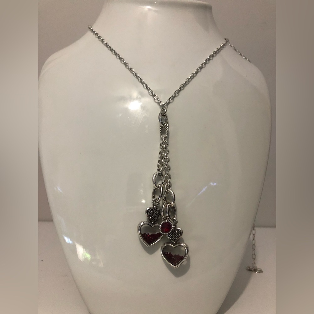 Brighton Count Your Blessings Shaker Heart Drop Necklace With Red Crystals